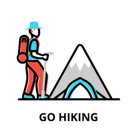 Icon concept of Go Hiking, travel collection, modern flat line design, vector illustration, for graphic and web designのイラスト素材