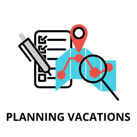 Icon concept of Planning Vacations, travel collection, modern flat line design, vector illustration, for graphic and web designのイラスト素材