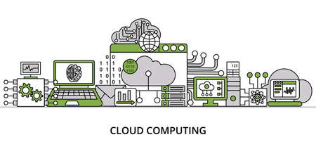 Infographic greenery Cloud Computing concept, modern flat thin line vector illustration, for graphic and web designのイラスト素材