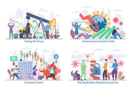 Set of virus Economics Effects concepts, modern flat design vector illustration, for graphic and web designのイラスト素材