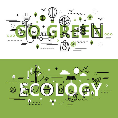 Set of Ecology and Go Green concepts, modern flat thin line design vector illustration, for graphic and web designのイラスト素材