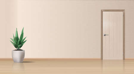 Empty Room with green flowerpot, realistic vector illustration close-upのイラスト素材