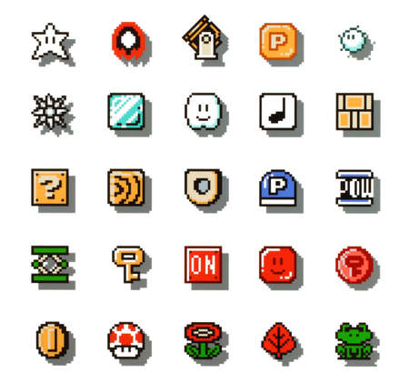 Kiev, Ukraine - April 22, 2022: Set of items from Super Mario Bros 3 classic video game, printed on paper. Super Mario Bros 3 is a platform video game developed and published by Nintendoのeditorial素材