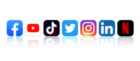 Kiev, Ukraine - April 22, 2022: Set of original popular Social Media and Mobile Apps icons with...