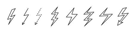 Set of Energy Lightning line shapes, thin line design vector illustrationのイラスト素材