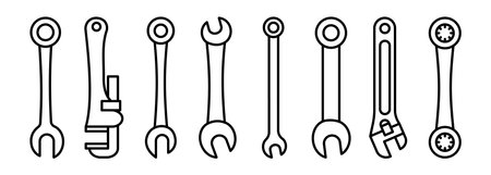 Set of the Wrench line shapes, thin line design vector illustrationのイラスト素材