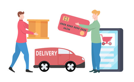 Internet Shopping concept, isolated on a transparent background, flat design vector illustration, for graphic and web designのイラスト素材