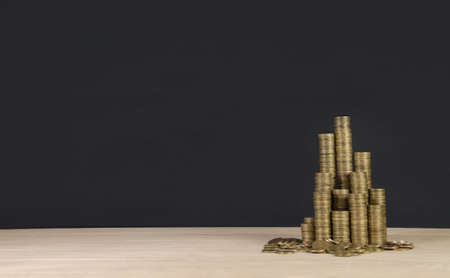 arrangement of coins on grey backgroundの写真素材