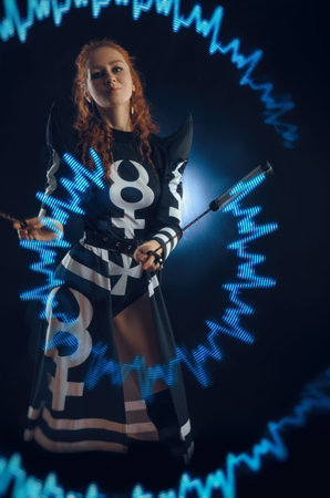 girl dancing light show