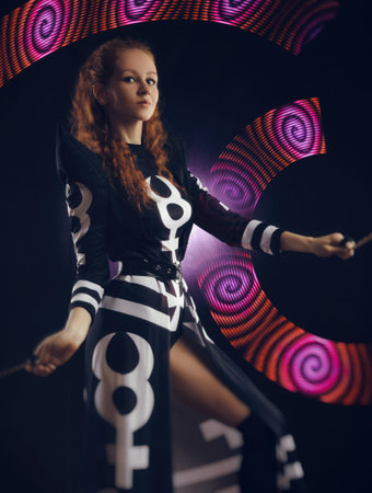 girl dancing light show