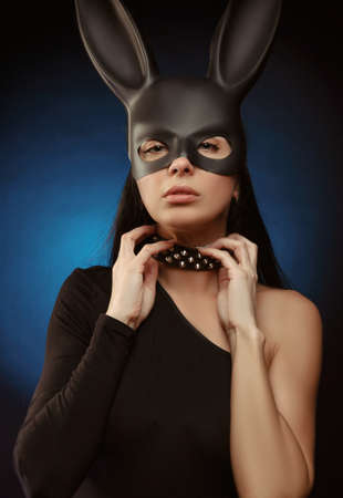 sexy girl in bodysuit and rabbit maskの写真素材