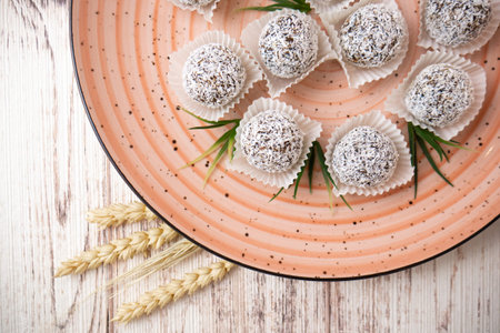 the vegetarian sweet candy balls on table