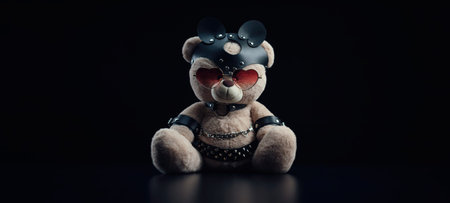 toy bear with glasses in the form of a heart in a leather belt accessory for BDSM games gift for...