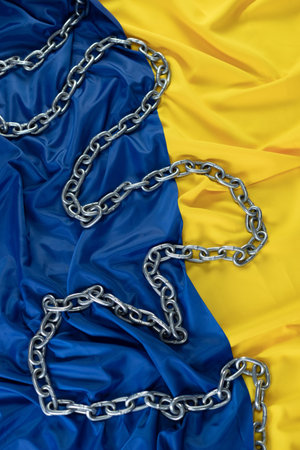 yellow and blue Ukrainian flag with chain
