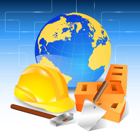 Construction helmet brick trowel hammer helmet Planet.のイラスト素材