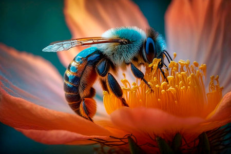Macro shot of a bee on a flower. Shallow depth of field.の素材