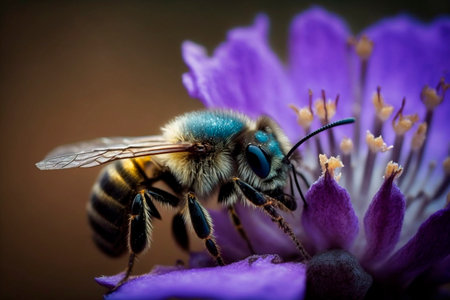 Bee on a purple flower. Macro. Shallow depth of field.の素材