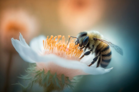 Bee on a flower in the garden. Shallow depth of field. close-up.の素材