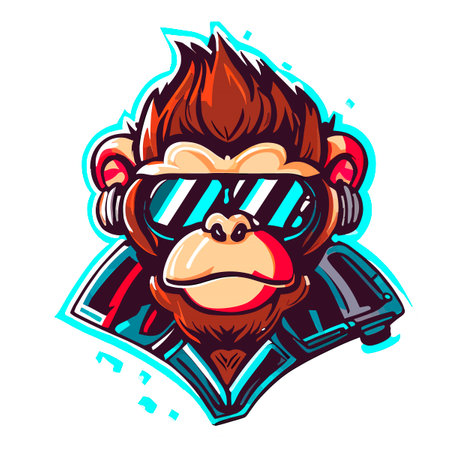 A Monkey wearing sunglasses, transparent background, for stickers, design t-shirts.の素材
