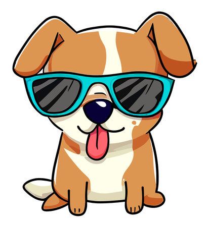 Cute cartoon dog with sunglasses isolated on white background. Vector illustration.の素材
