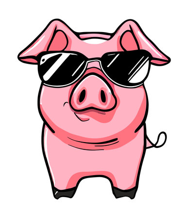 Cute cartoon pig in sunglasses. Vector illustration on white background.の素材