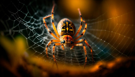 Spider on the web in the forest. Macro shot. Selective focus.の素材