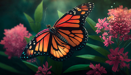 Butterfly on a flower in the garden, vintage style.の素材