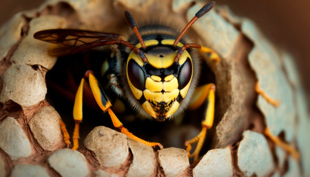Close-up of a hornet around their nest.の素材
