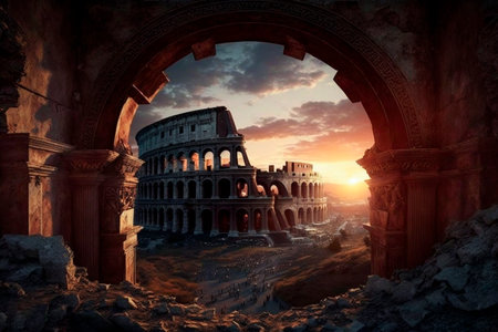 The Colosseum as the sunset. Generative AI.の素材
