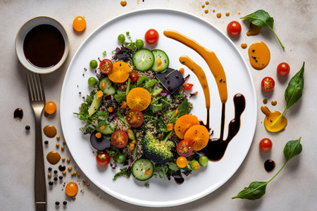 Healthy vegetarian salad with quinoa, avocado, tomatoes, cucumber and radishの素材