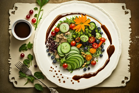 Vegetable salad with quinoa, cherry tomatoes, cucumbers, olives and mushroomsの素材