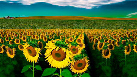 A beautiful field of sunflowers.の素材