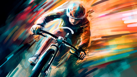 Illustration of A cyclist riding a bike. for bicycle day.の素材