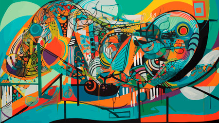 A colorful abstract design that captures the energy and movement. Modern contemporary art.の素材