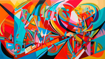A colorful abstract design that captures the energy and movement. Modern contemporary art.の素材