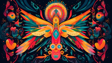 A colorful abstract bird design with bold and vibrant colors and shapes.の素材