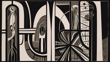 A sophisticated and elegant abstract design that pays homage to the solemnity, black and white.の素材