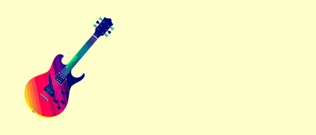 Illustration of electric guitar on yellow background with space for your text.の素材