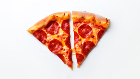 Pizza with pepperoni on white background, top view.の素材