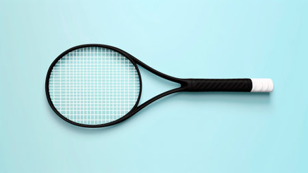 Tennis racket isolated on blue background. Minimal sport concept.の素材