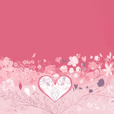 Valentine's day background with hearts and flowers on pink rose background with copy space.の素材