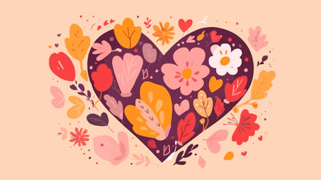 Valentine's day card with heart and flowers.の素材
