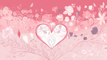 Valentine's day background with hearts and flowers.の素材