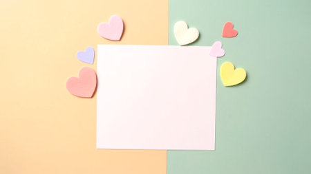 Valentine's day background with paper hearts with copy space on pastel backgroundの素材