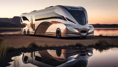 A brand-less generic concept motorhome in the desert.の素材