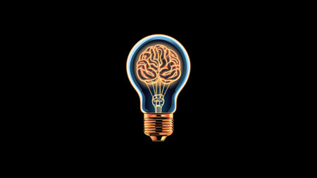 Light bulb with human brain inside on black background. Idea and innovation concept.の素材