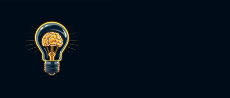 Light bulb with human brain inside on dark background with copy space. Idea and innovation concept.の素材