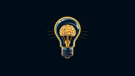 Light bulb with human brain inside on dark background. Idea and innovation concept.の素材