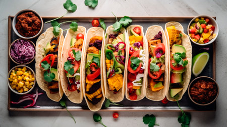 Mexican tacos with various vegetables.の素材