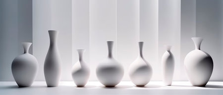 Ceramic vases on a white background in minimalist composition.の素材